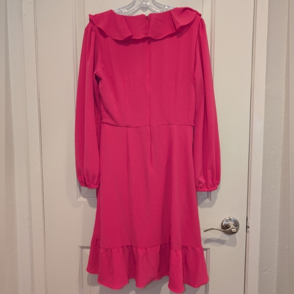 London Times V-Neck Ruffle Detail Long Sleeve Wedding Guest Dresses for Women - Picture 8 of 10